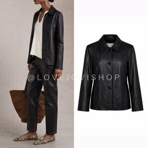 Minimalist | Vintage Nine West Black Leather Button Front Jacket | Spring Layer
